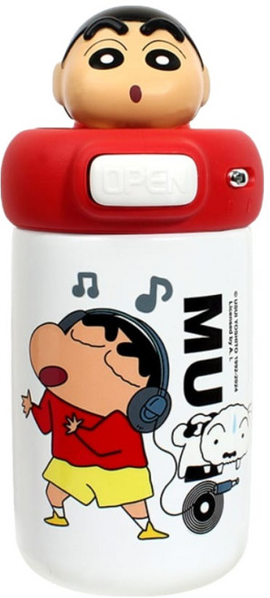 MTuTU 萌兔兔 蠟筆小新 316抱抱公仔雙飲口保溫瓶 小新, 紅色, 1個, 600ml