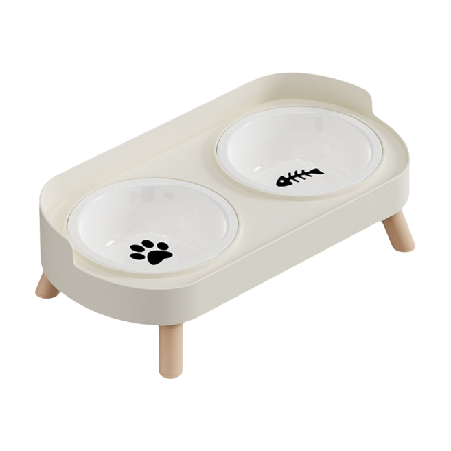 POGGU 大口徑貓咪食盆 貓狗通用, 象牙白, 1套
