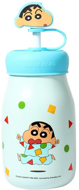 MTuTU 萌兔兔 蠟筆小新 陶瓷果汁吸管杯, 藍色, 1個, 460ml