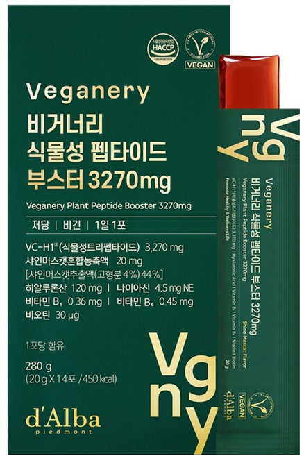 비거너리 달바 식물성 펩타이드 부스터 3270mg 14p, 280g, 1개
