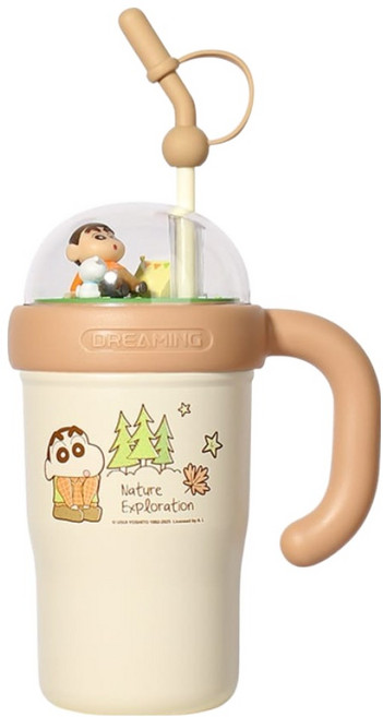 MTuTU 萌兔兔 蠟筆小新 316景觀附把手保溫杯 露營款 矮款, 棕色, 1個, 830ml