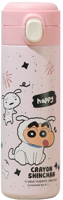 MTuTU 萌兔兔 304蠟筆小新奶芙彈蓋式直飲保溫瓶, 粉色, 1個, 450ml