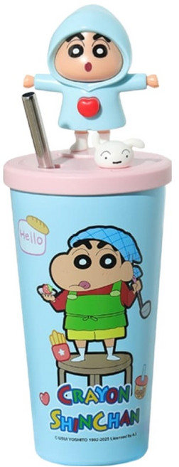 MTuTU 萌兔兔 蠟筆小新 304變臉吸管保溫杯, 藍色, 1個, 600ml