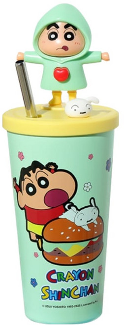 萌兔兔 蠟筆小新 304變臉吸管保溫杯, 綠色, 1個, 600ml