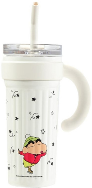 MTuTU 萌兔兔 蠟筆小新 316冬日附把手吸管保溫杯, 白色, 1個, 900ml