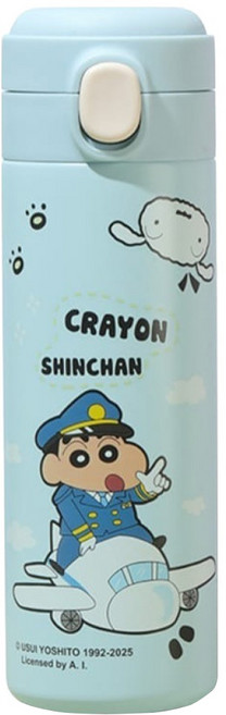 MTuTU 萌兔兔 304蠟筆小新奶芙彈蓋式直飲保溫瓶, 藍色, 1個, 450ml