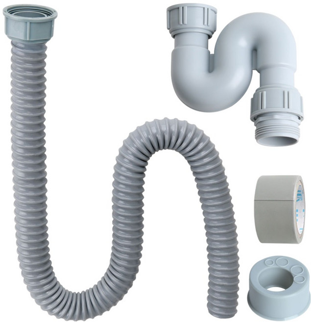 YNET 韓國製水槽軟管 100cm + S型排水管套組, 灰色, 1套