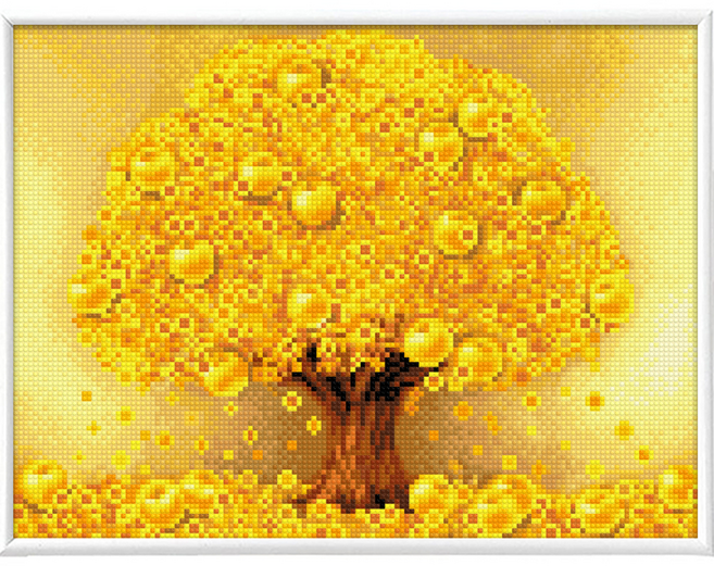 블링블링 AB 원형 보석십자수 + 슬림 액자 패키지 세트 30 x 40 cm, 1세트, BL3040-101 황금사과나무(보석십자수) + 화이트(액자)