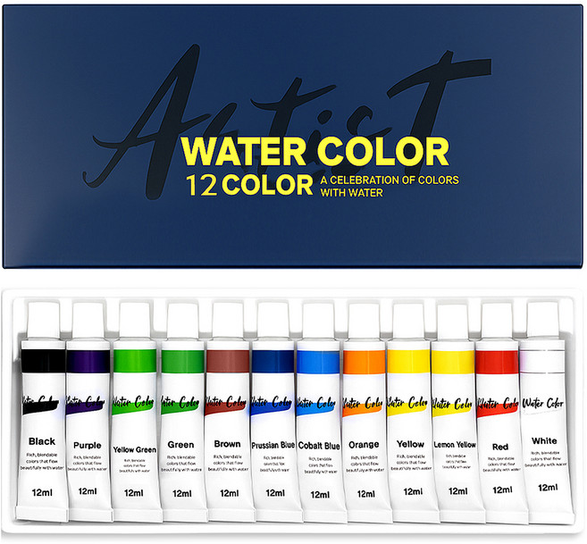 다다 전문가용 수채화물감, 12ml, 12색