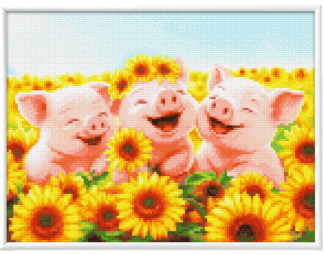 블링블링 AB 원형 보석십자수 + 슬림 액자 패키지 세트 30 x 40 cm, 1세트, BL3040-103 행복하면돼지(보석십자수) + 화이트(액자)