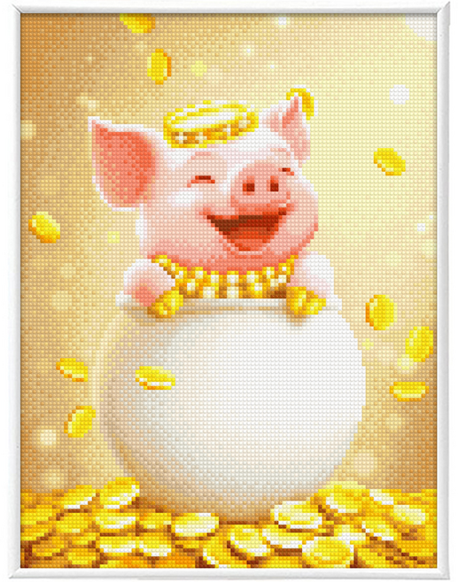 블링블링 AB 원형 보석십자수 + 슬림 액자 패키지 세트 30 x 40 cm, 1세트, BL3040-104 복담으면돼지(보석십자수) + 화이트(액자)