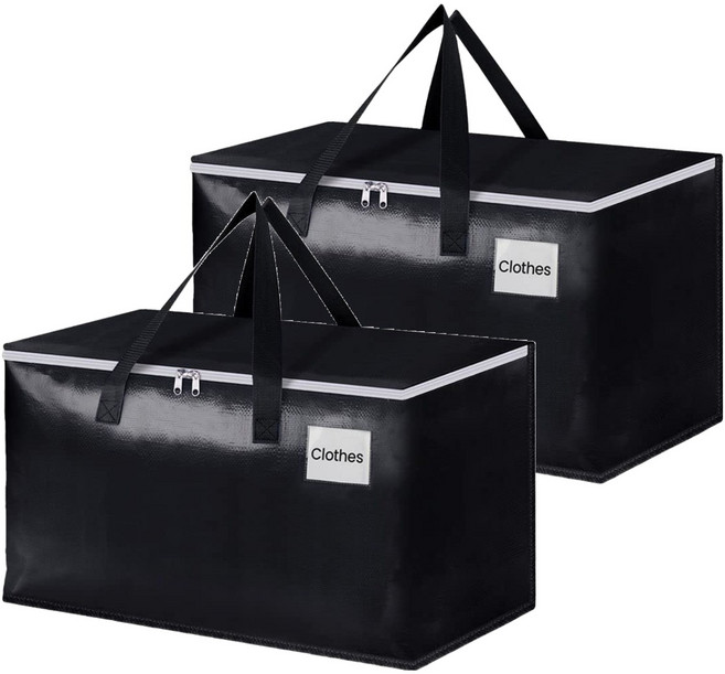 메이크마인 이사가방 대용량 접이식 방수 이불 옷 정리함, 2개, 블랙