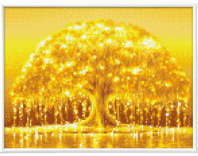 블링블링 AB 원형 보석십자수 + 슬림 액자 패키지 세트 30 x 40 cm, 1세트, BL3040-102 황금빛금전수(보석십자수) + 화이트(액자)