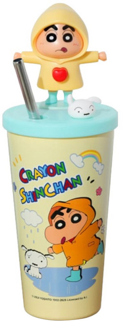 萌兔兔 蠟筆小新 304變臉吸管保溫杯, 黃色, 1個, 600ml