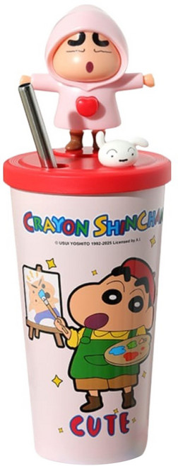 MTuTU 萌兔兔 蠟筆小新 304變臉吸管保溫杯, 粉色, 1個, 600ml