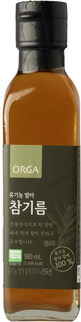 올가홀푸드 인도산 유기농 발아 참기름, 180ml, 1개 - 쿠팡