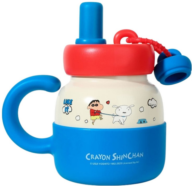 MTuTU 萌兔兔 蠟筆小新 316暢飲胖胖吸管保溫瓶, 藍色, 1個, 700ml