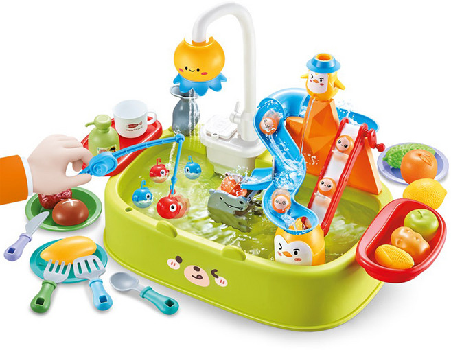 하늘썬별 어린이 펭귄 낚시 야채 싱크대 슬라이딩 물놀이 XiaoH365AG, 1개, 그린