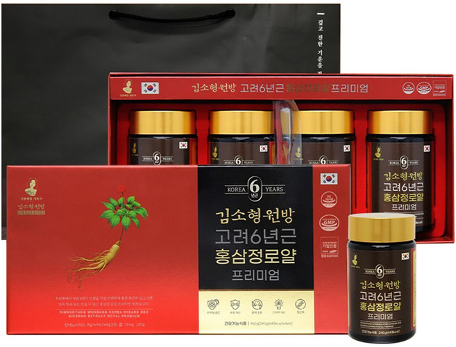 헤밀레 김소형원방 고려6년근 홍삼정 로얄 프리미엄 + 쇼핑백, 4개, 240g