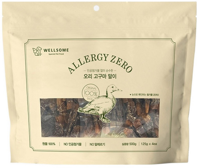 웰썸 강아지 알러지제로 오리가슴살 고구마말이, 오리, 500g, 1개