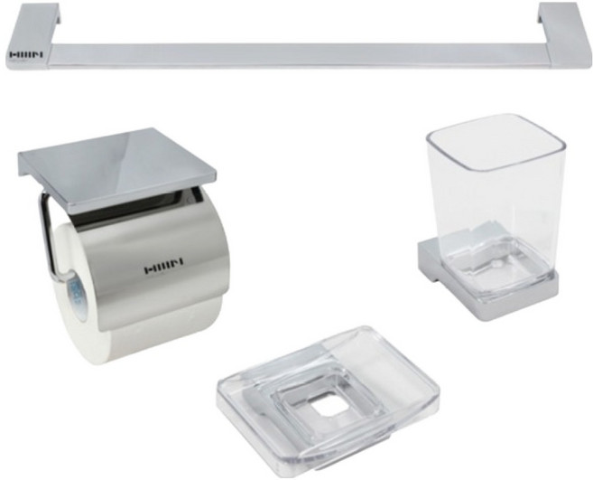 한샘바스 크롬 욕실 악세사리 4종 세트, 혼합색상, 1세트