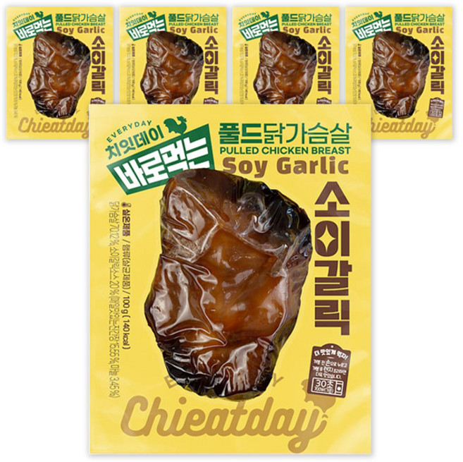 치잇데이 바로먹는 풀드 실온 닭가슴살 소이갈릭맛, 100g, 5개