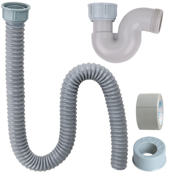 YNET 韓國製水槽軟管100cm橫式存水彎套組, 灰色, 1套