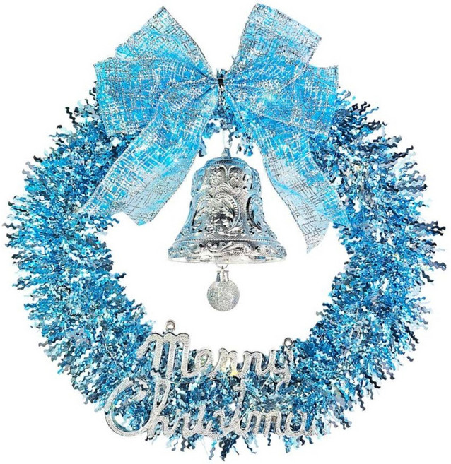 摩達客 耶誕 金蔥彎絲聖誕花圈, 夢幻土耳其藍系, 1個