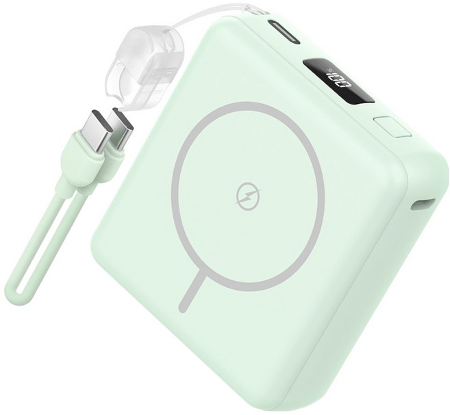 스마텍 미니 맥세이프 보조배터리 10000mAh + C타입 to C타입 스트랩 케이블 세트, 민트, STPB-MFB100