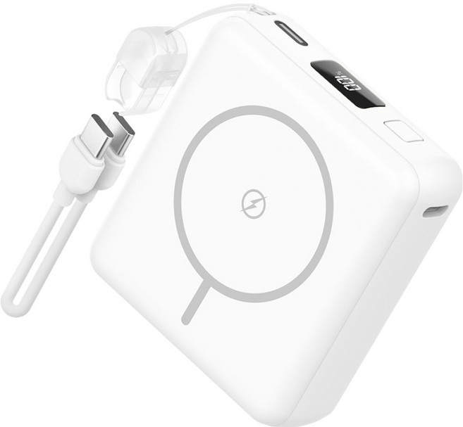 스마텍 미니 맥세이프 보조배터리 10000mAh + C타입 to C타입 스트랩 케이블 세트, 화이트, STPB-MFB100