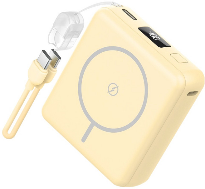 스마텍 미니 맥세이프 보조배터리 10000mAh + C타입 to C타입 스트랩 케이블 세트, 옐로우, STPB-MFB100