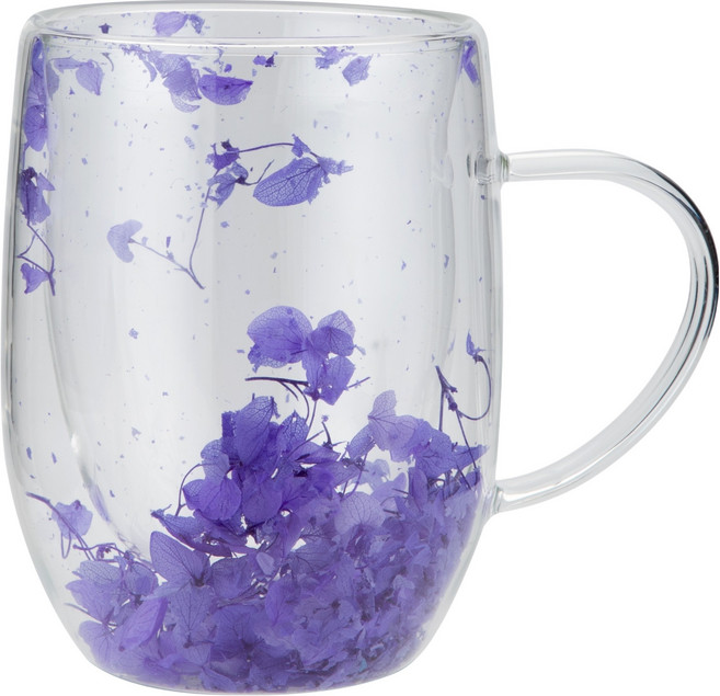 발룬피니 내열유리 플라워 이중 머그컵 310ml, 퍼플, 1개