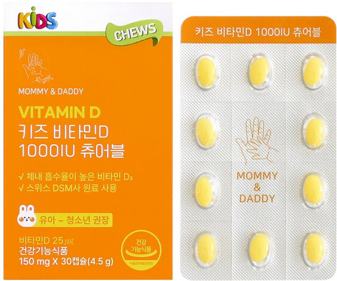 마미앤대디 키즈 비타민D 1000IU 츄어블 4.5g, 1개, 30정