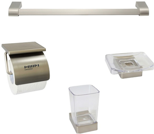 한샘바스 4600 SUS 욕실 수건걸이 + 휴지걸이 + 비누대 + 컵대 세트, 혼합색상, 1세트