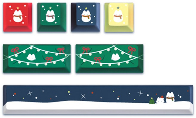 MONSTARGEAR PBT Cherry 客製化點綴機械式鍵盤 7件組, 混合色, 聖誕雪貓, 鍵帽