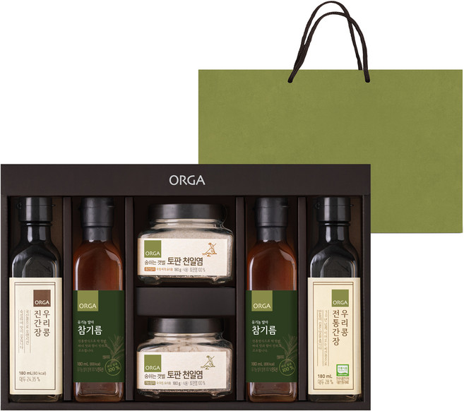 올가홀푸드 참기름 유기 간장 토판염 선물세트 + 쇼핑백, 1세트