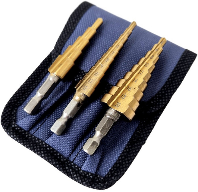 바벨롭 티타늄 코팅 스텝드릴비트 3종 12-12-20 + 파우치 세트, 1세트