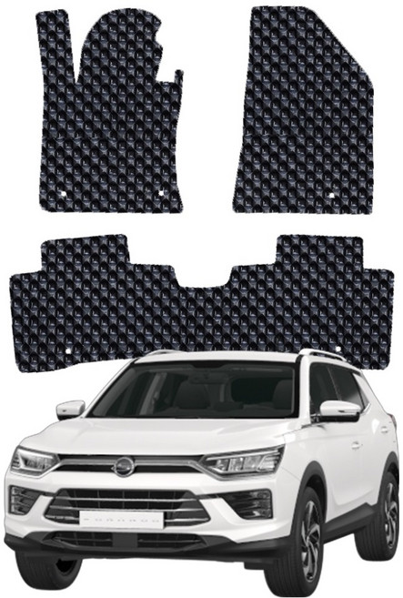 오토가드 엠보싱 3D 벌집 고무 자동차 매트, 블랙, 뷰티풀 코란도 2019년 2월~ 가솔린 / 디젤 / 바이퓨얼 공용