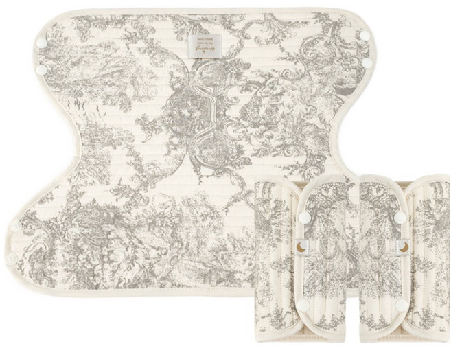EmonG Toile de Jouy 雙面嬰兒背帶口水巾肩墊 2入 + 圍兜組, 灰色, 1套