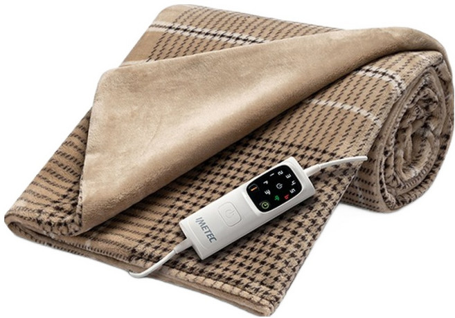 이메텍 프리미엄 벨벳 캠핑 온열담요 GOK-096, 베이지체크, W 140 x H 180 cm