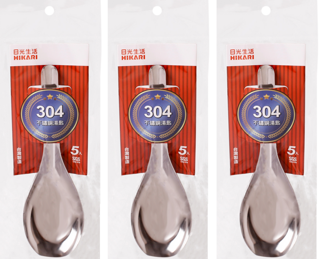 HIKARI 日光生活 304不銹鋼湯匙5件組, 不鏽鋼色, 3套, 湯匙