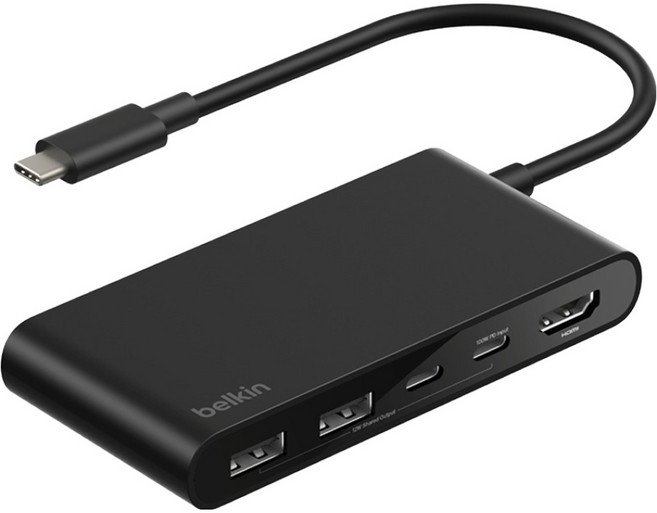 벨킨 connect USB C 5 in 1 5Gbps 4K 60Hz HDMI 100W PD 듀얼 포트 허브 AVC022fqBK, 1개, 블랙