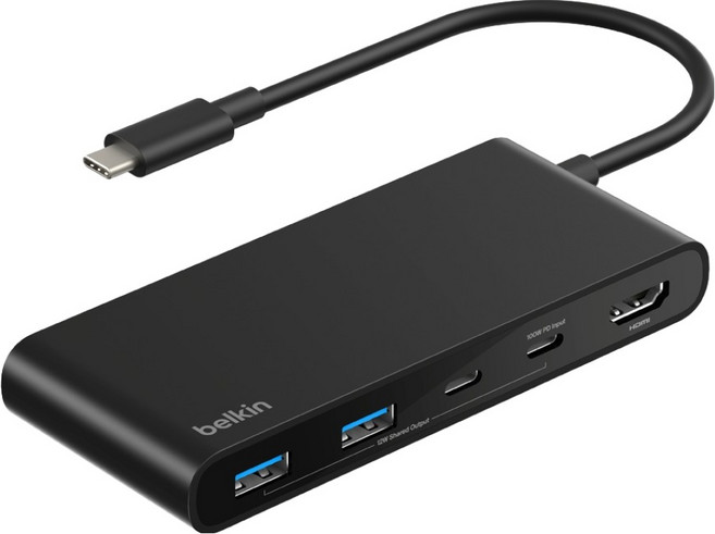 벨킨 connect USB C 7 in 1 5Gbps 4K 60Hz HDMI 100W PD 듀얼 포트 허브 AVC023fqBK, 블랙, 1개