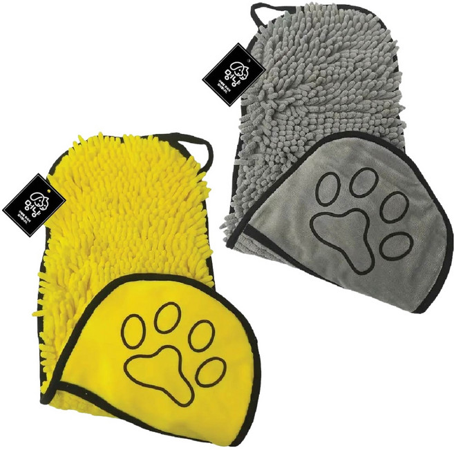 Meongyang 寵物強力吸水快乾口袋型乾燥毛巾2款, 黃色, 灰色, 1個