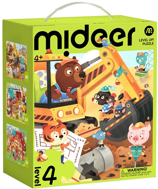 mideer 進階拼圖 4階 收納袋版 48片 + 60片 + 72片, 建築工地場景, 1套, 180片