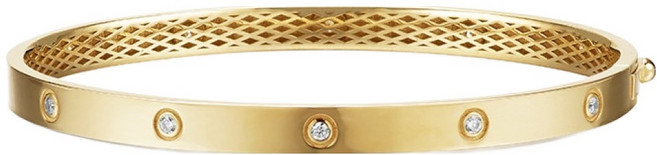 SEMI JEWELRY 女款 925純銀 18K鍍金 平面井形手鐲 + 購物袋