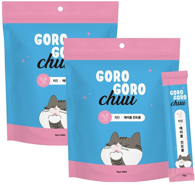 gorogoro 고양이 치킨 헤어볼 컨트롤 짜먹는 간식 30p, 450g, 2개, 닭가슴살