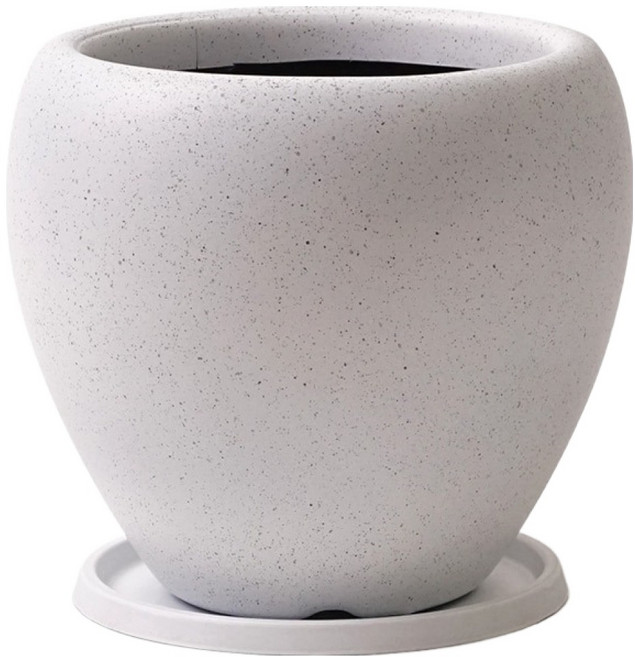 morningscent 인테리어 플라스틱 대형 블루밍볼 애플화분 + 화분받침 세트, 화이트, 1세트