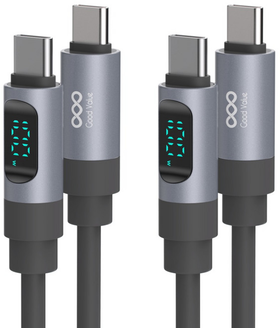 굿밸류 C타입-C타입 울트라 PD 100W 초고속충전 케이블, 블랙, 2개, 2m