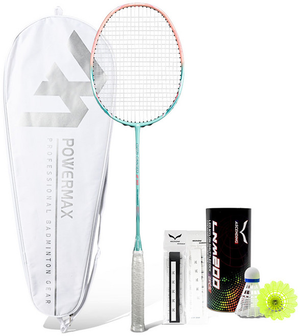 POWERMAX 全碳纖維超輕量羽球拍 Speed Booster 270 薄荷綠 + 粉紅色, 1個, PMR1005-MP
